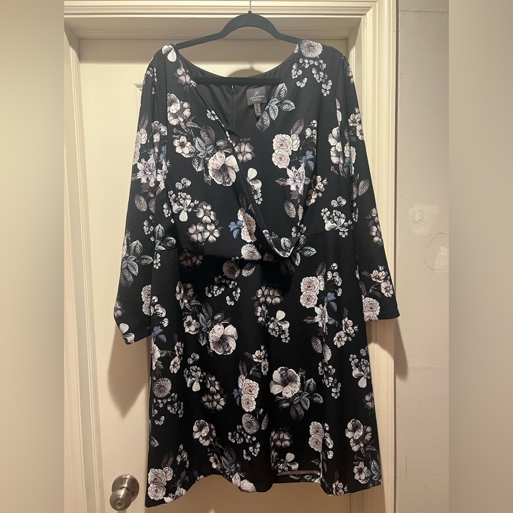 Adrianna Papell Black Floral A-Line Dress